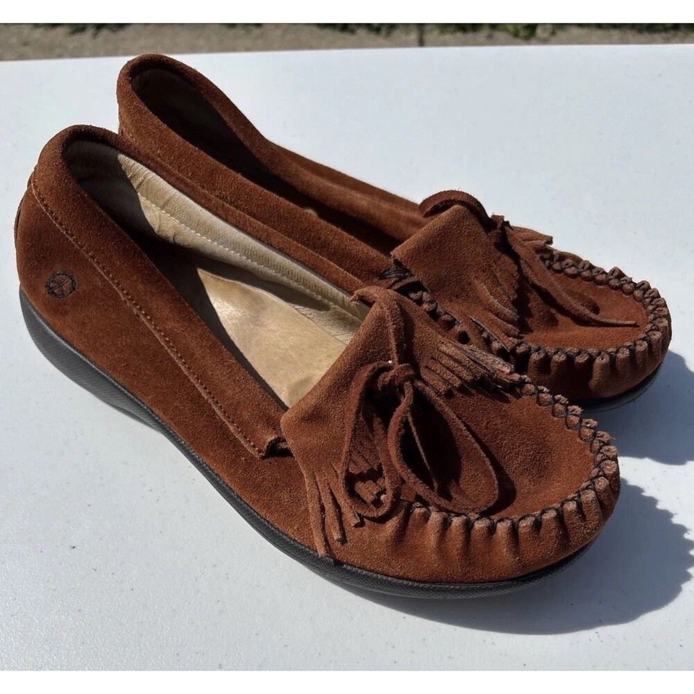Peace Moccasins Donna Shoes Womens Size 11 W Wide Brown Suede Slip On Loafers - Picture 2 of 11